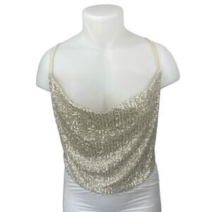 Forever 21 Silver Sequin Sleeveless Cowl Neck Cami Camisole Crop Tank Top Sz 1X